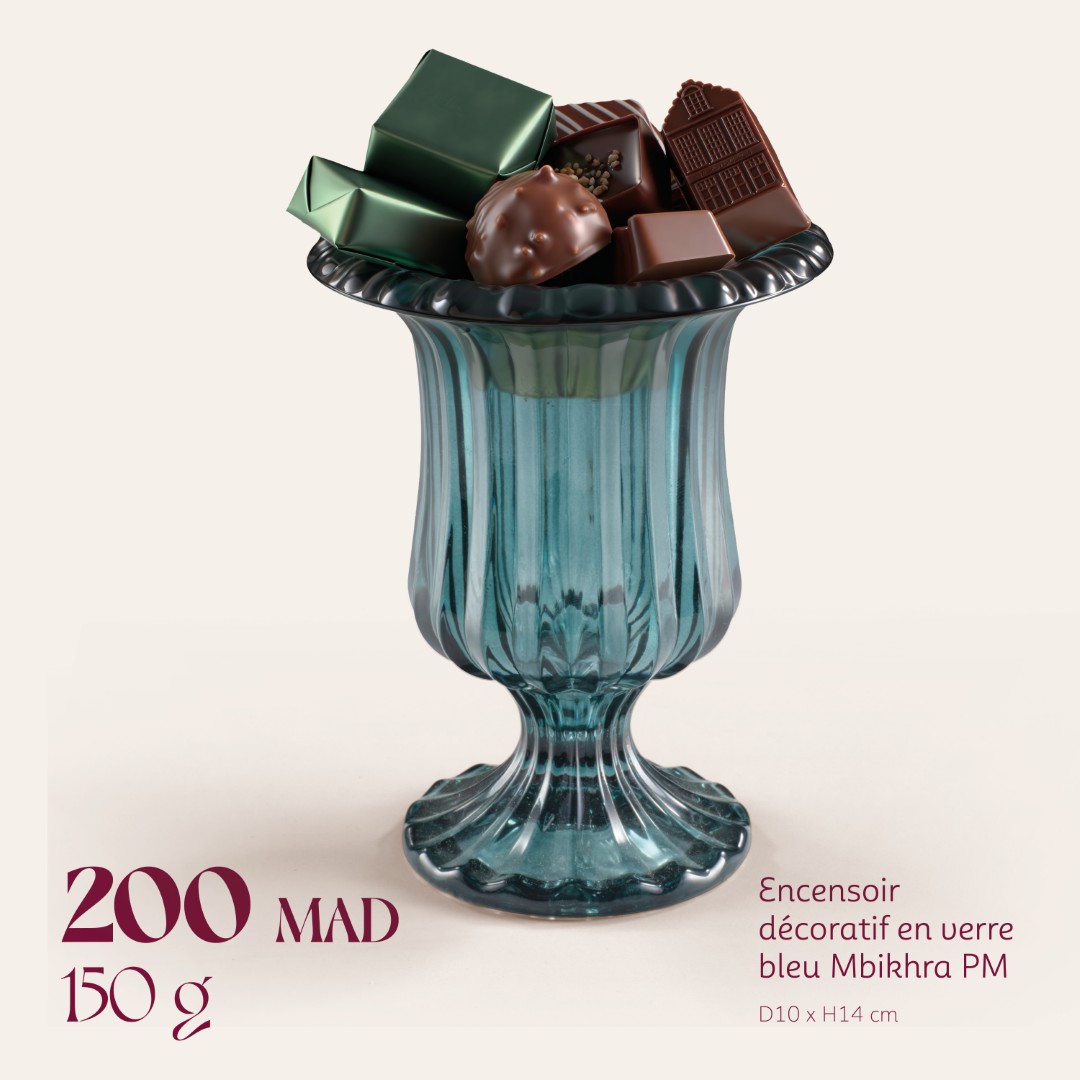 Encensoir décoratif en verre bleu Mbikhra